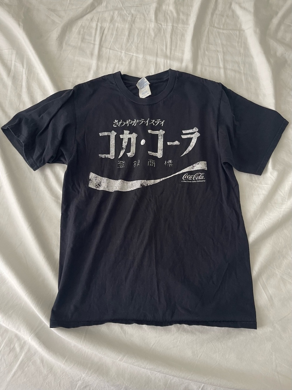 Port & Company Vintage Japanese Coca Cola Black Graphic Logo Tee - Men